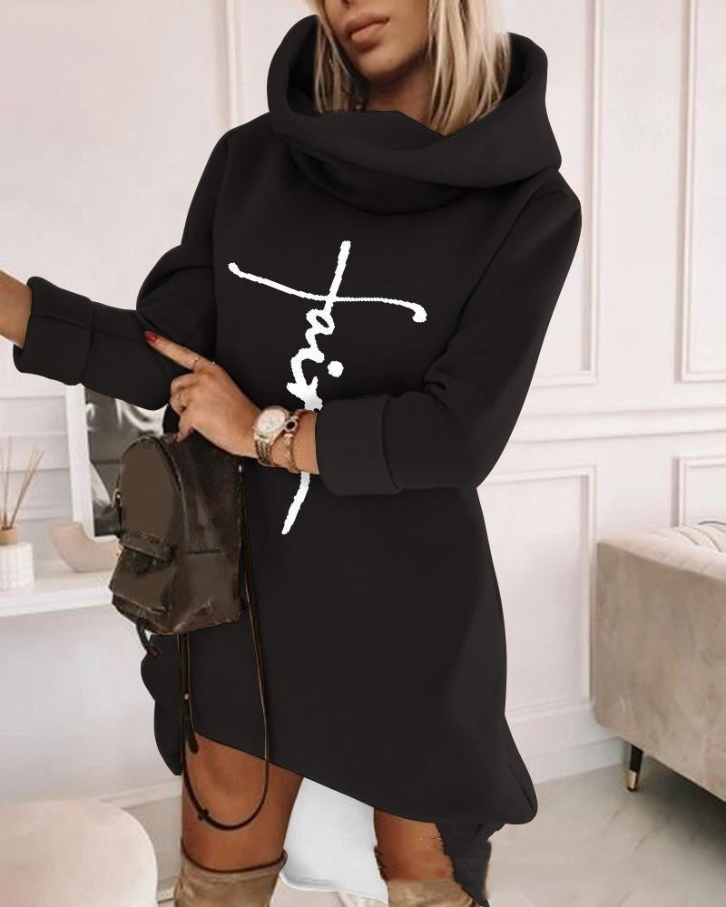 Women's Turtleneck Hooded Mid-length Sweater